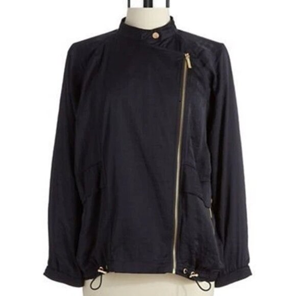 MICHAEL KORS Asymmetrical Oversized Zipper Front NAVY Jacket ( LARGE ) NWT $160 - Picture 2 of 5